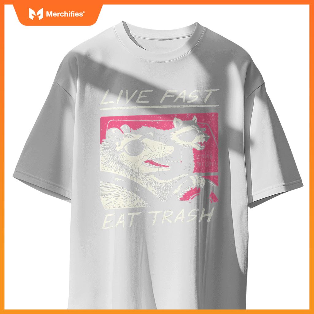 Live Fast Eat Trash And Get Hit By A Car Sunset Raccoon T-Shirt
