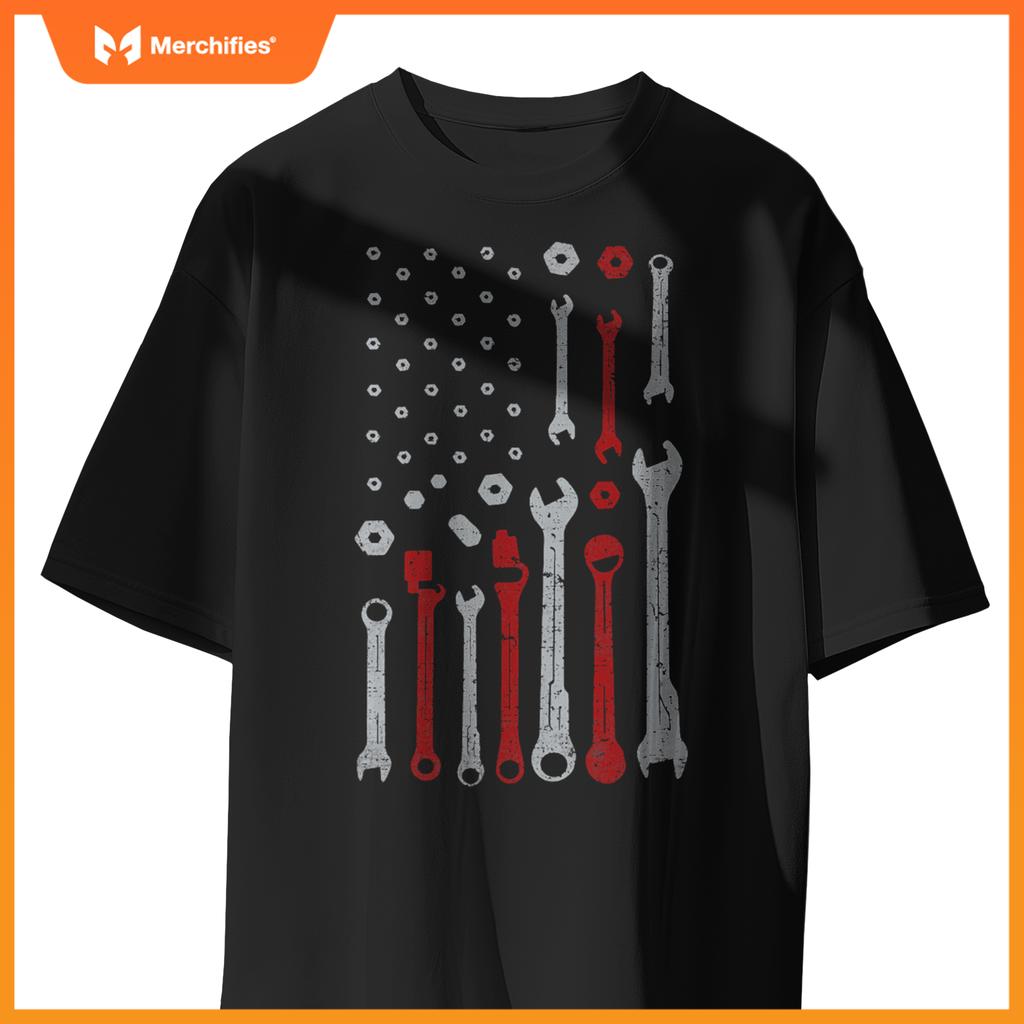 Mechanic flag usa american patriotic flag car mens T-Shirt