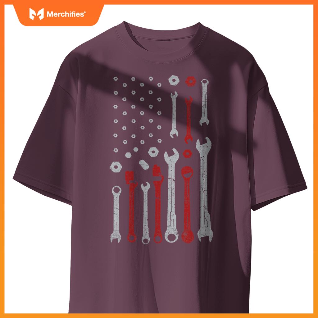 Mechanic flag usa american patriotic flag car mens T-Shirt