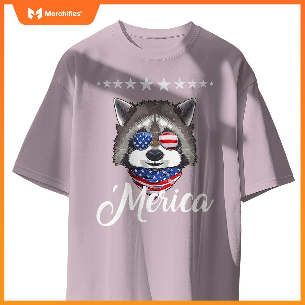 Merica patriotic usa flag fun raccoon sunglusses 4th of july T-Shirt
