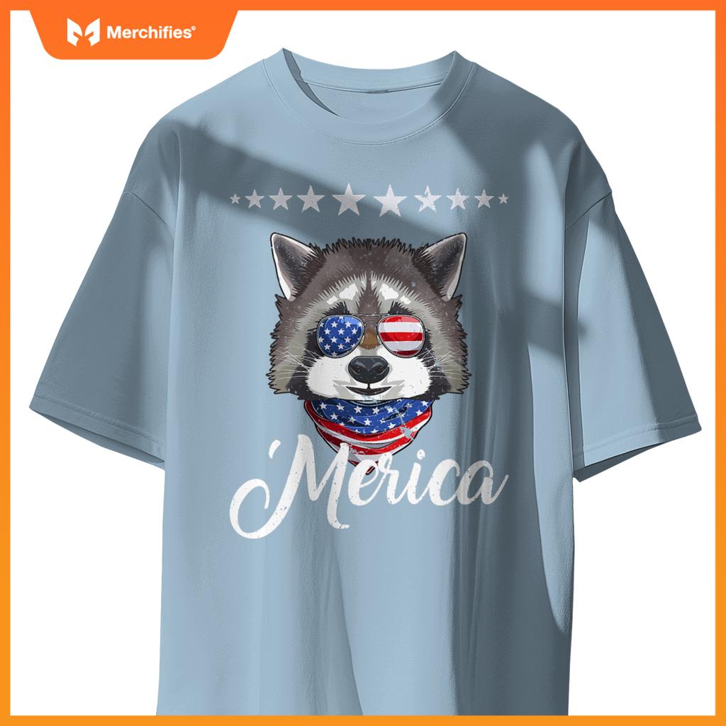 Merica patriotic usa flag fun raccoon sunglusses 4th of july T-Shirt