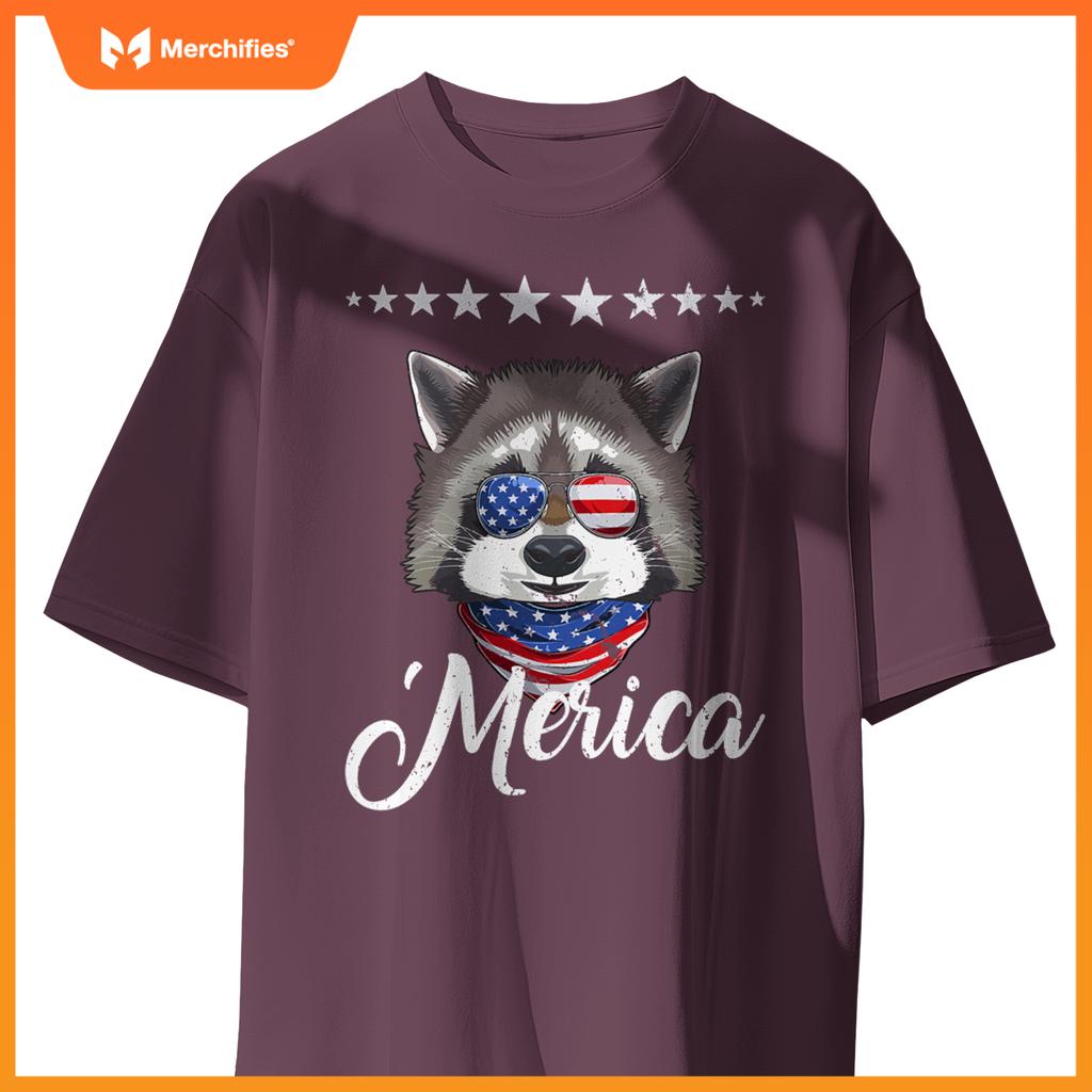 Merica patriotic usa flag fun raccoon sunglusses 4th of july T-Shirt