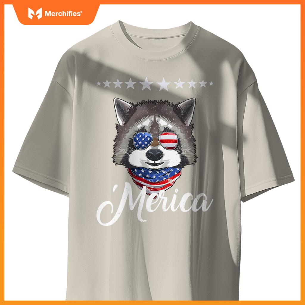 Merica patriotic usa flag fun raccoon sunglusses 4th of july T-Shirt