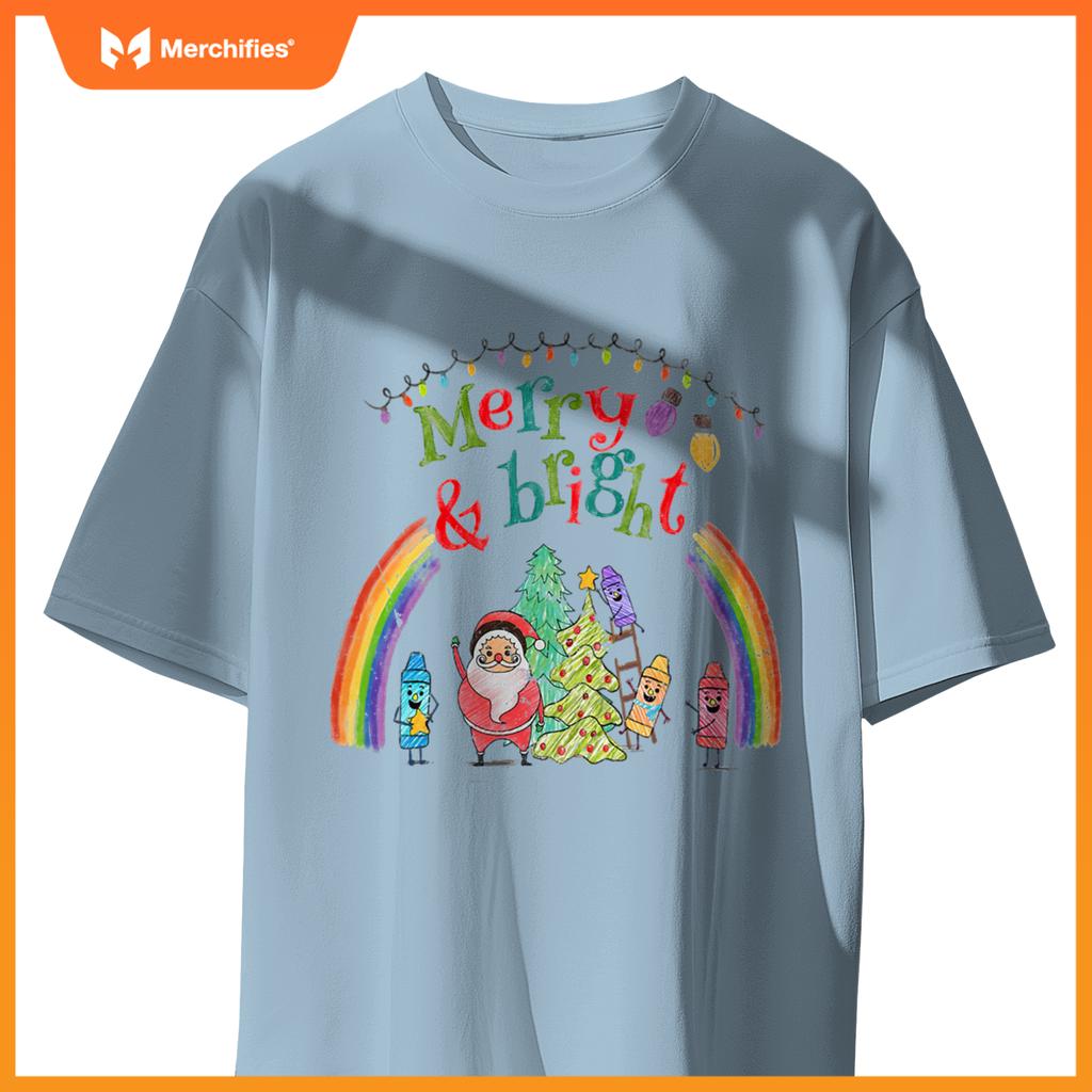 Merry and bright crayon christmas teacher