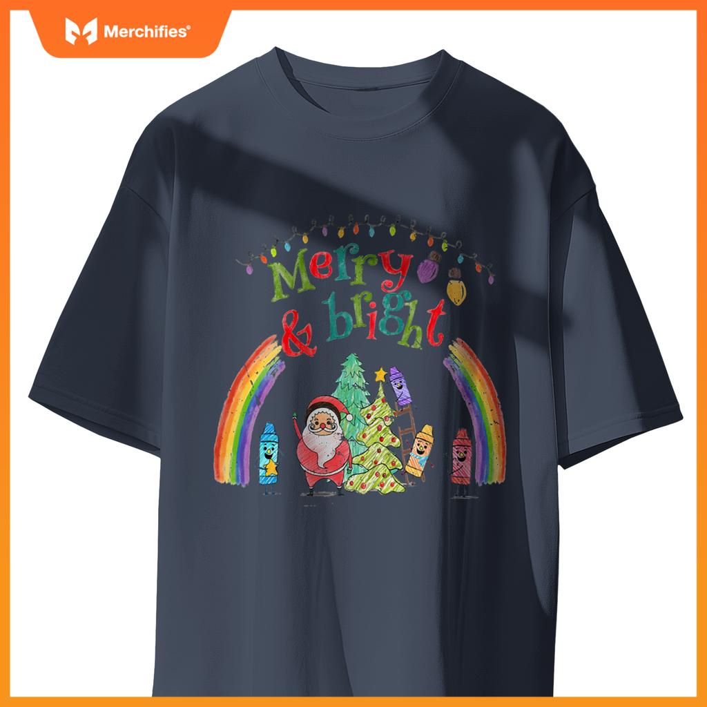 Merry and bright crayon christmas teacher