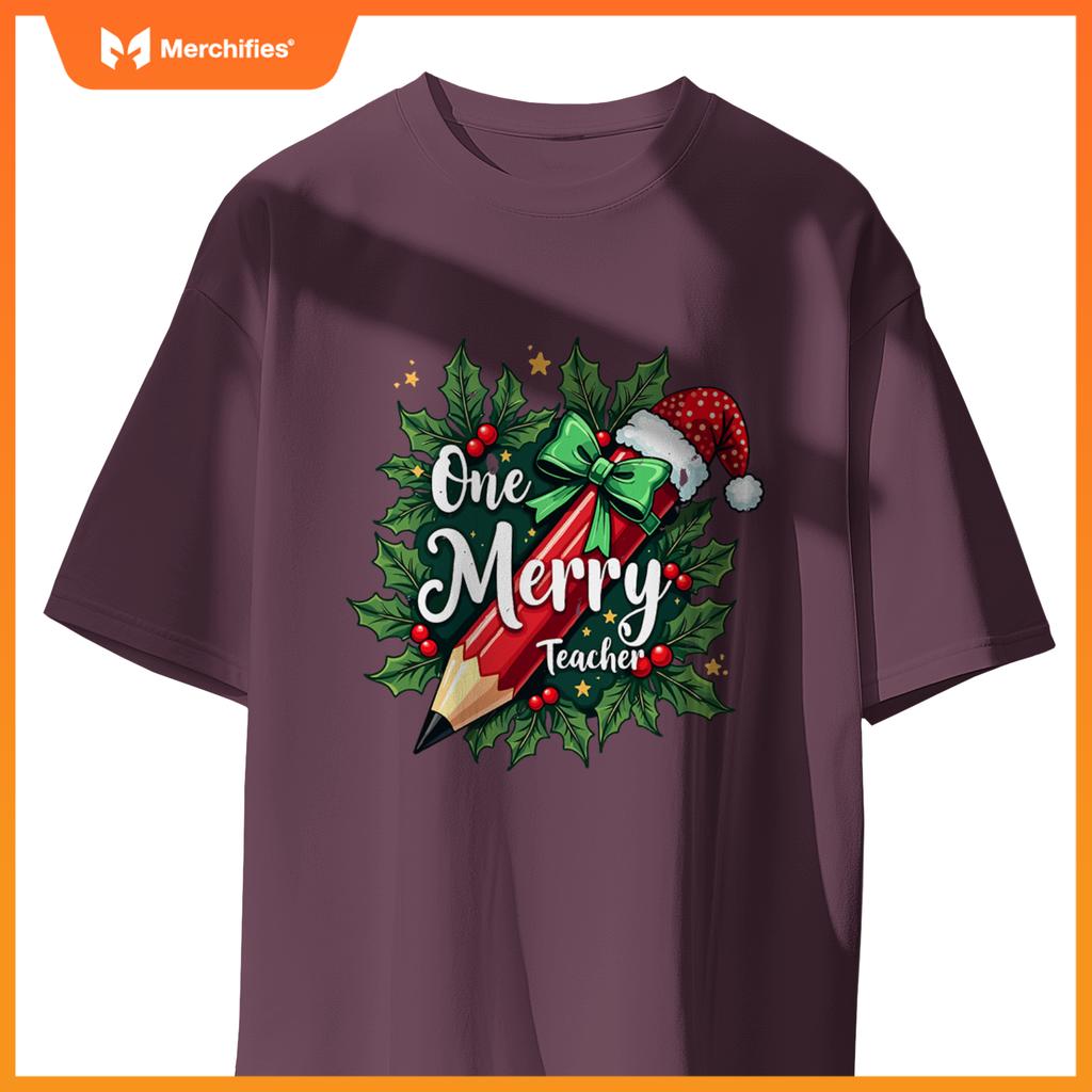 Merry teacher christmas pencil holly