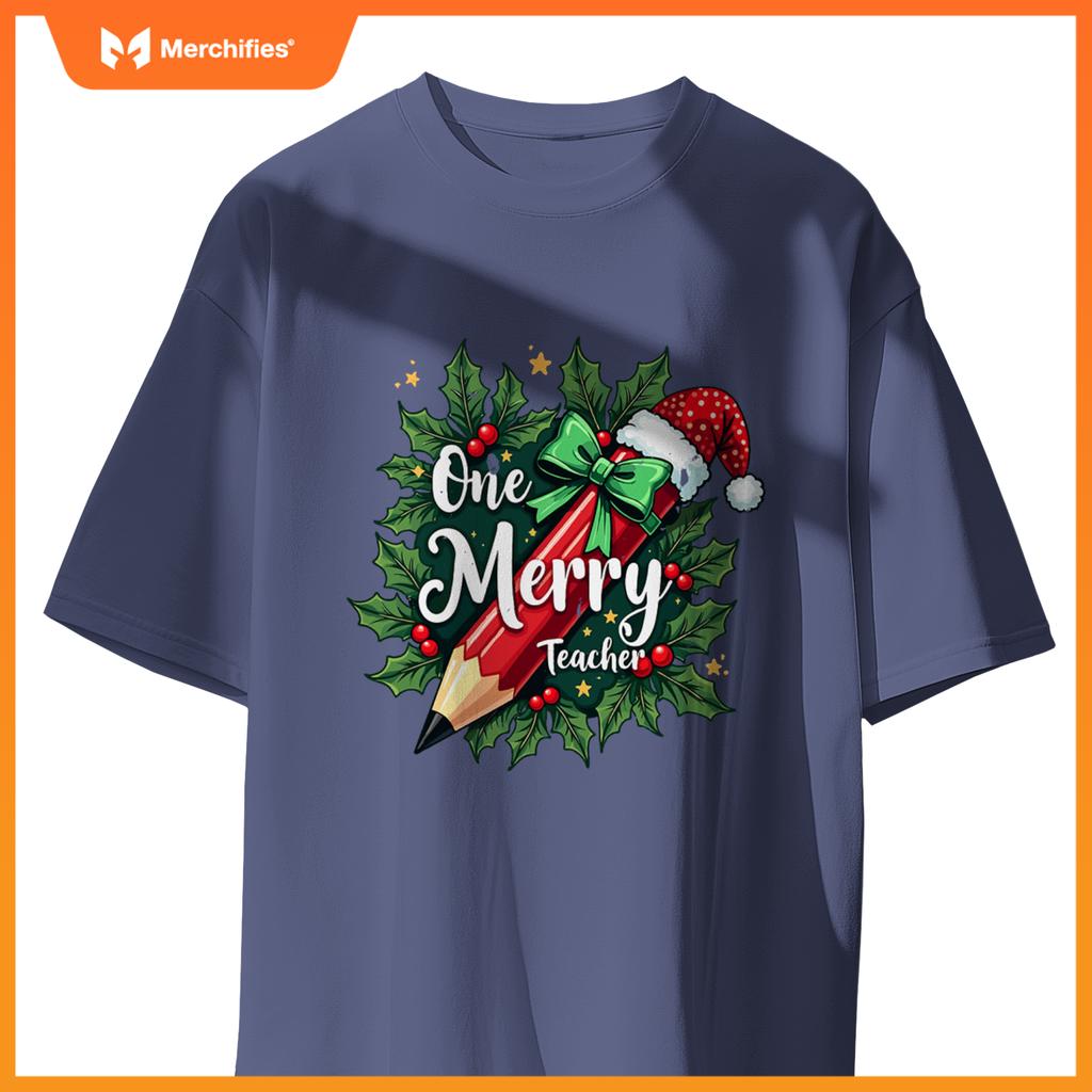Merry teacher christmas pencil holly