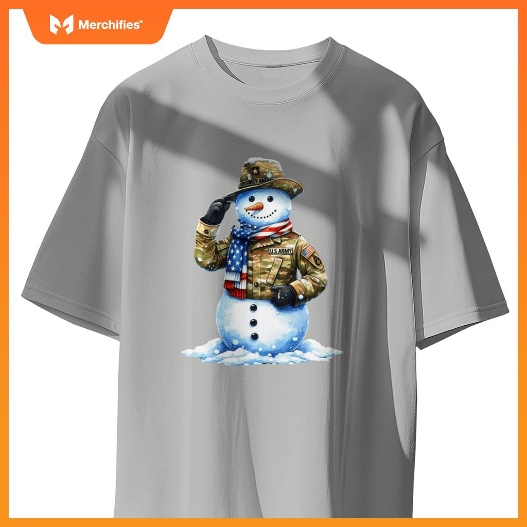 Military patriotic snowman  christmas veteran holiday sweat T-Shirt