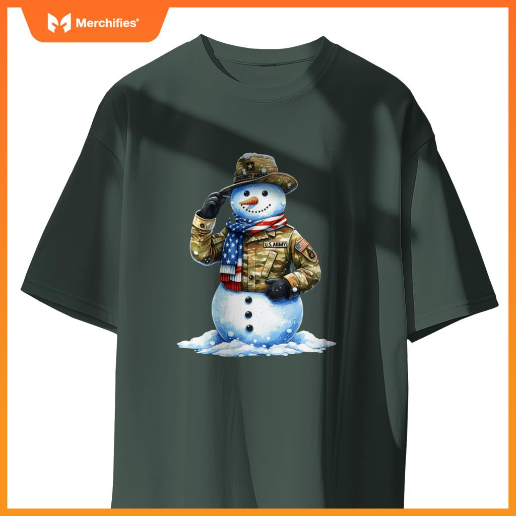 Military patriotic snowman  christmas veteran holiday sweat T-Shirt
