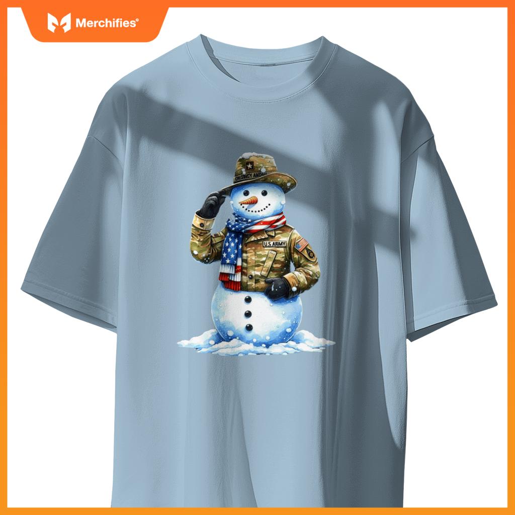 Military patriotic snowman  christmas veteran holiday sweat T-Shirt