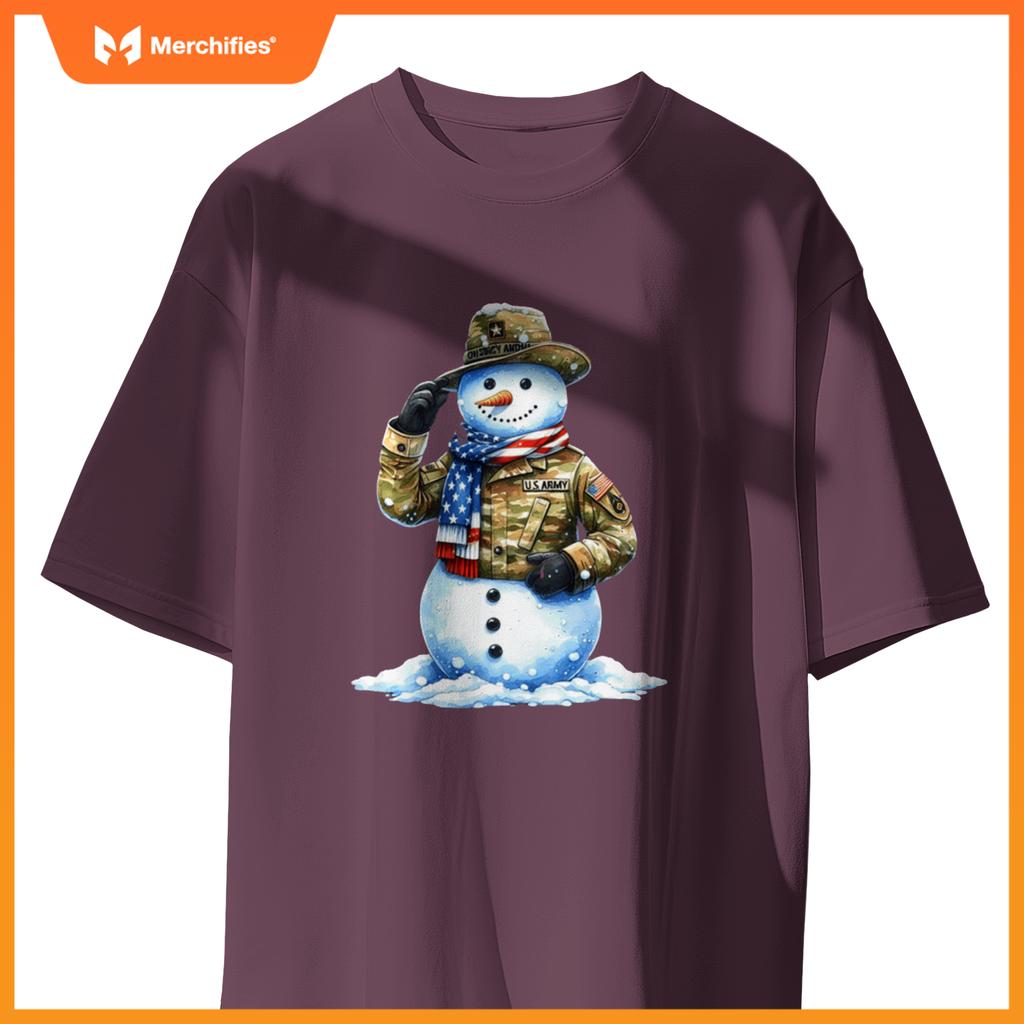 Military patriotic snowman  christmas veteran holiday sweat T-Shirt