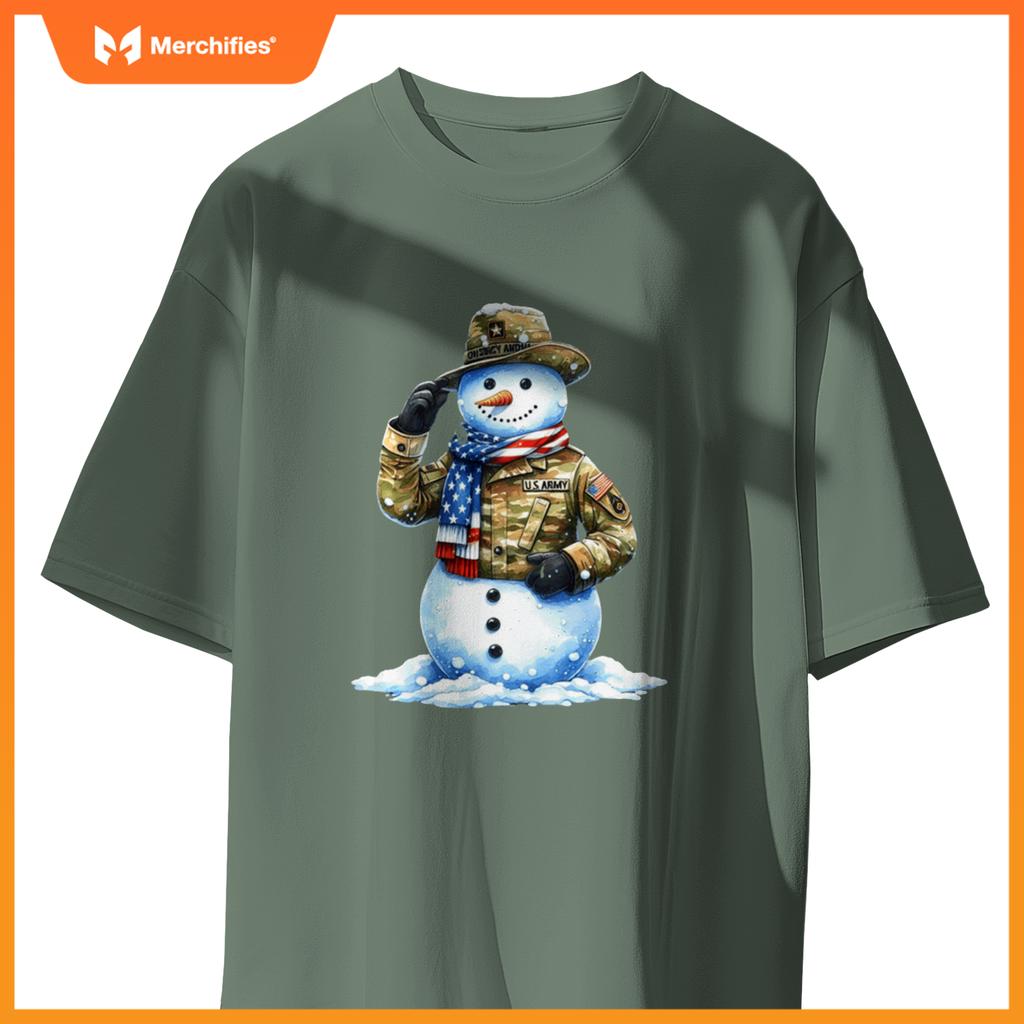 Military patriotic snowman  christmas veteran holiday sweat T-Shirt