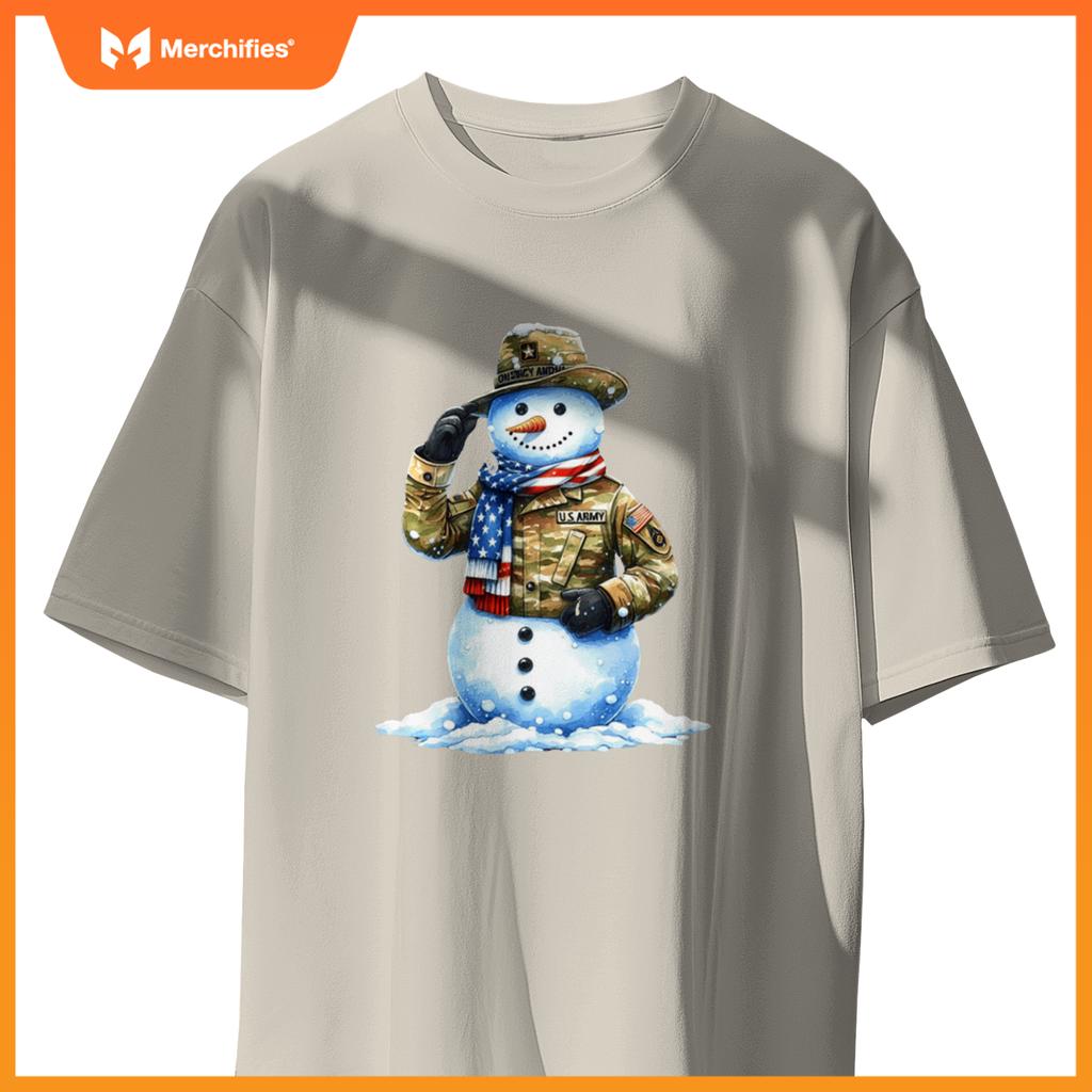 Military patriotic snowman  christmas veteran holiday sweat T-Shirt