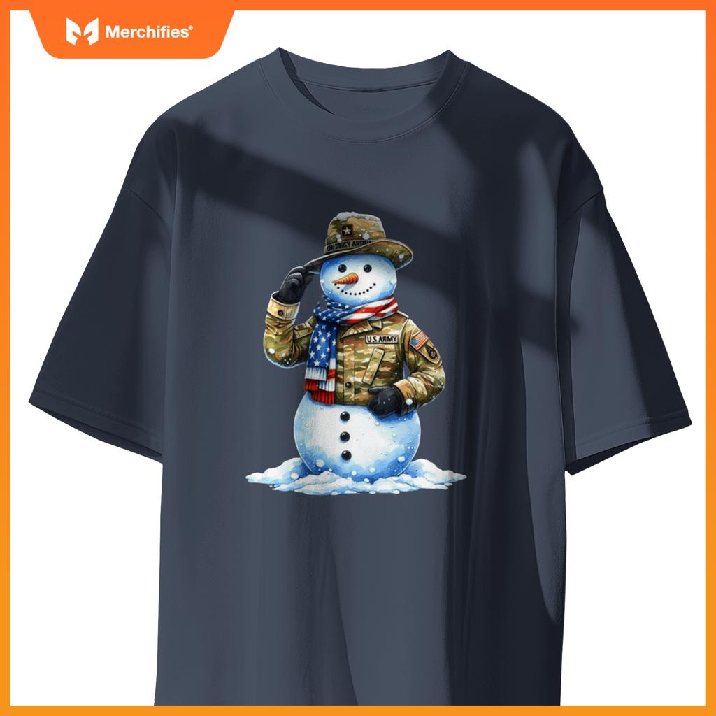 Military patriotic snowman  christmas veteran holiday sweat T-Shirt