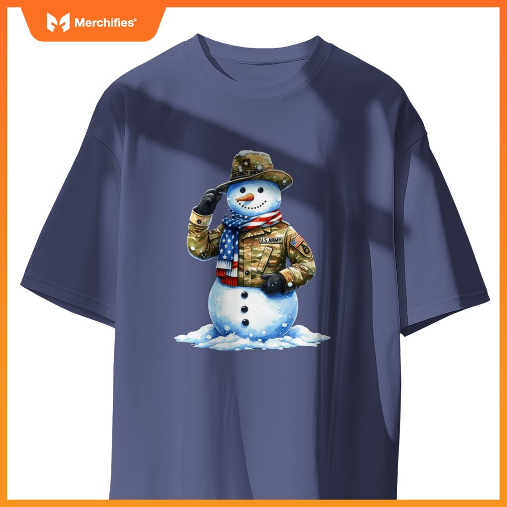 Military patriotic snowman  christmas veteran holiday sweat T-Shirt