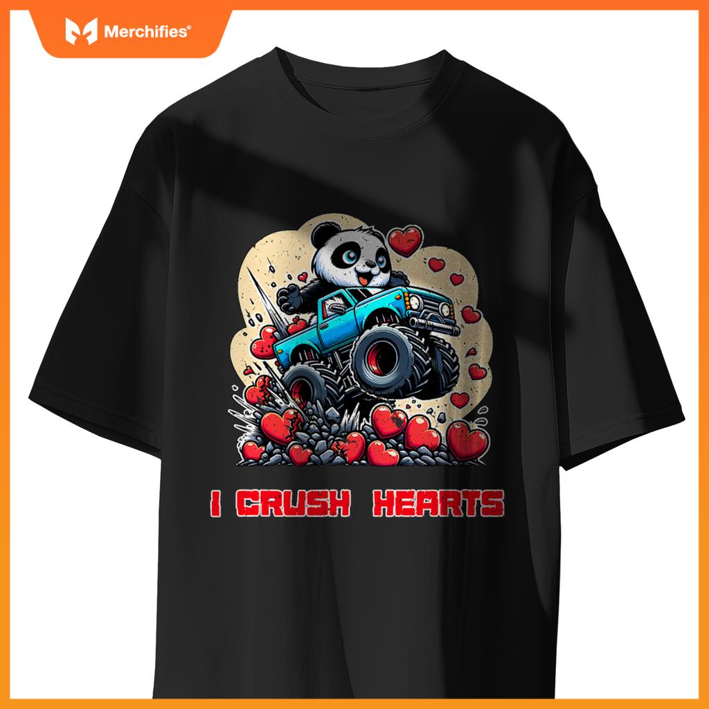 Monster Truck I Crush Hearts Panda Valentines T-Shirt