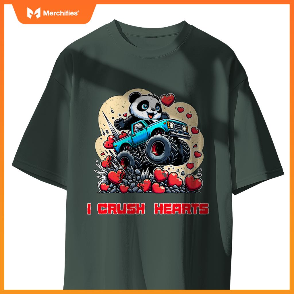 Monster Truck I Crush Hearts Panda Valentines T-Shirt