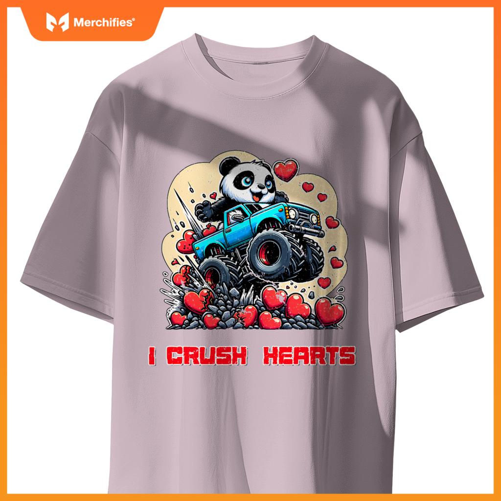 Monster Truck I Crush Hearts Panda Valentines T-Shirt