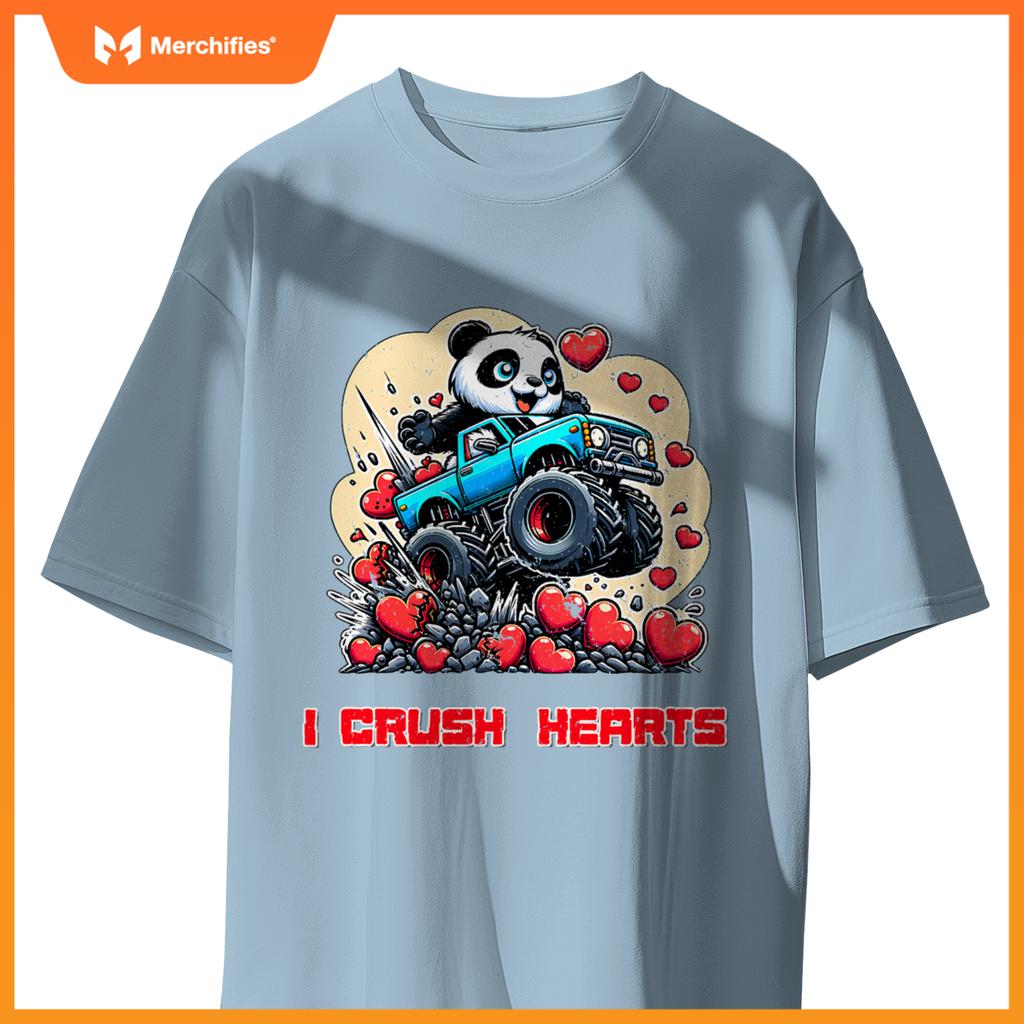 Monster Truck I Crush Hearts Panda Valentines T-Shirt