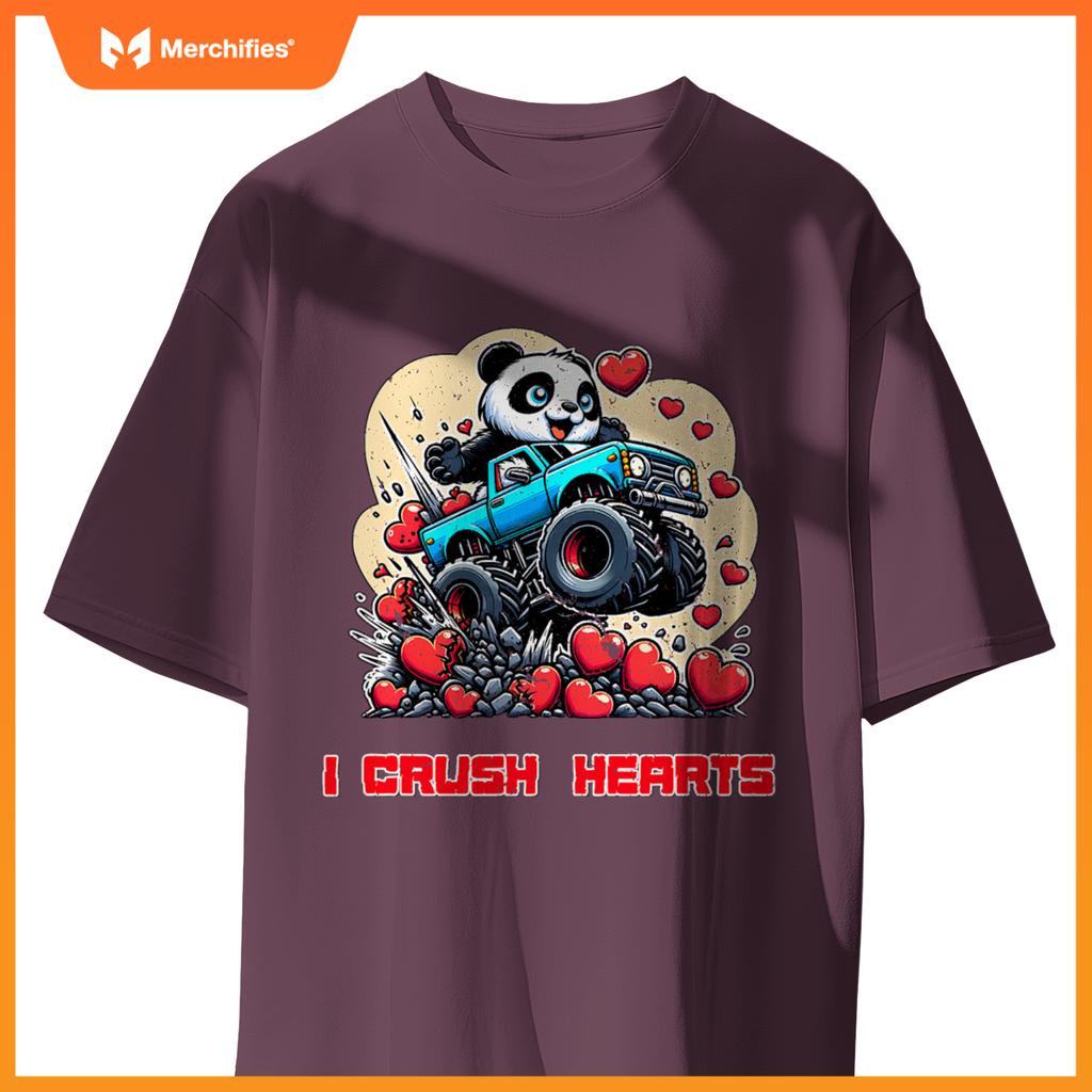 Monster Truck I Crush Hearts Panda Valentines T-Shirt