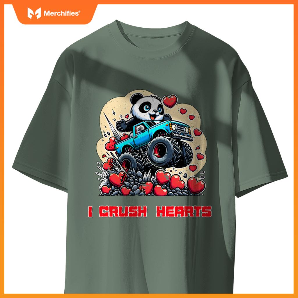 Monster Truck I Crush Hearts Panda Valentines T-Shirt