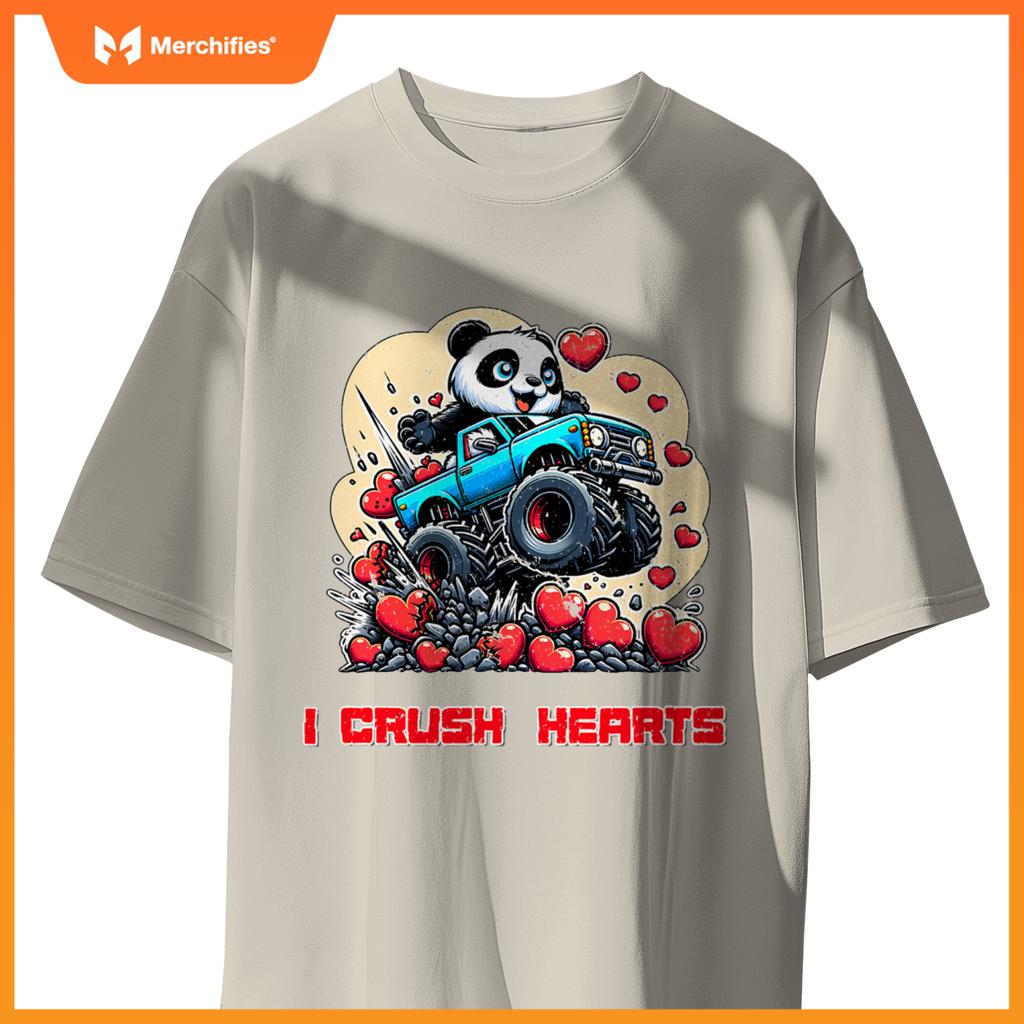Monster Truck I Crush Hearts Panda Valentines T-Shirt
