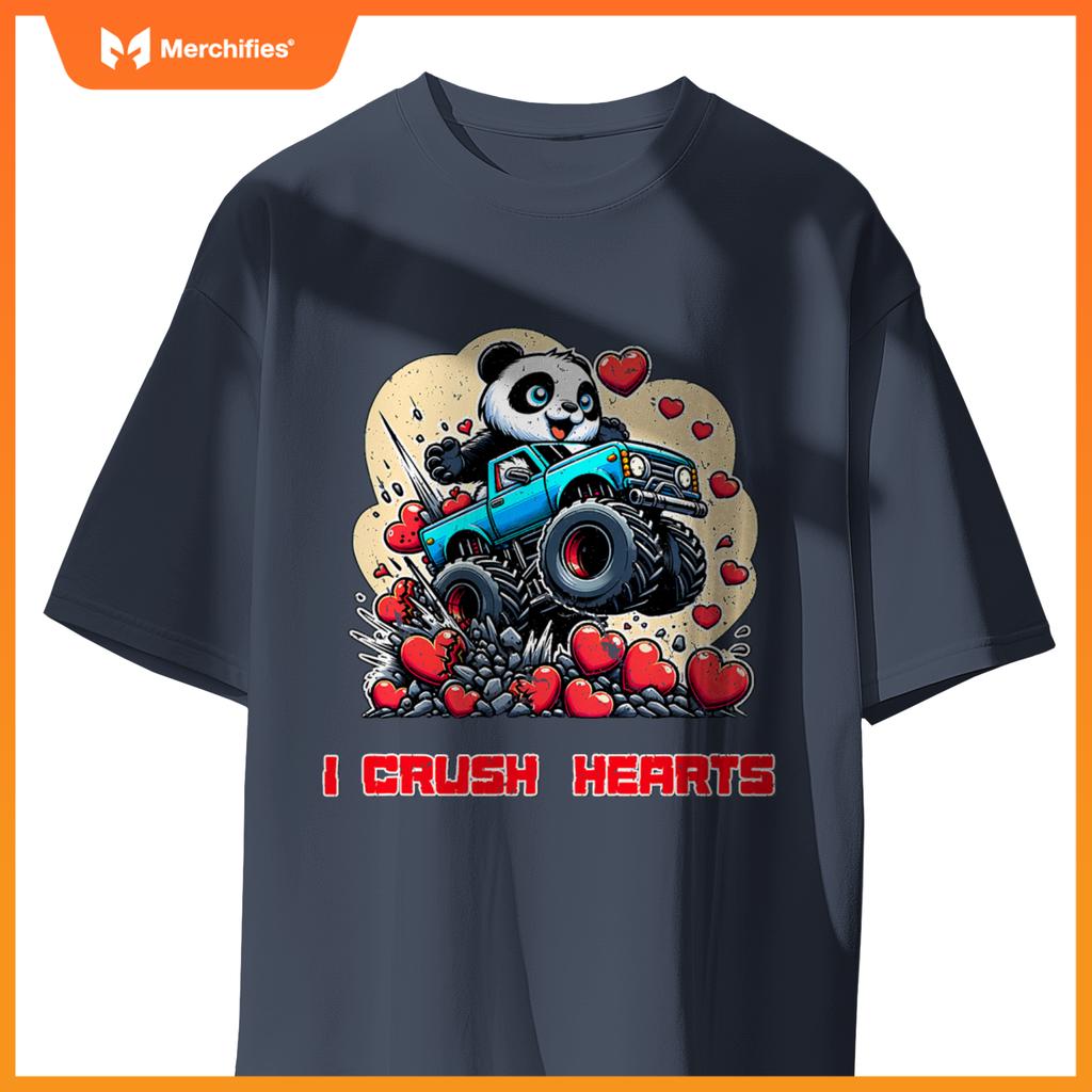 Monster Truck I Crush Hearts Panda Valentines T-Shirt