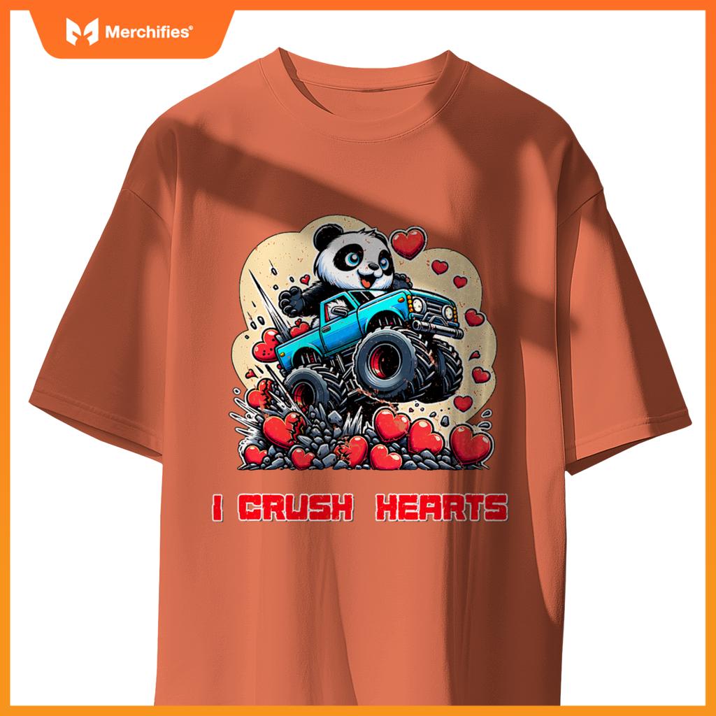 Monster Truck I Crush Hearts Panda Valentines T-Shirt