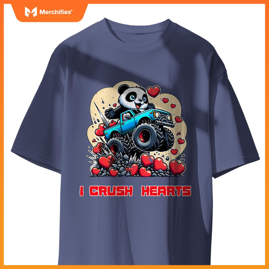 Monster Truck I Crush Hearts Panda Valentines T-Shirt