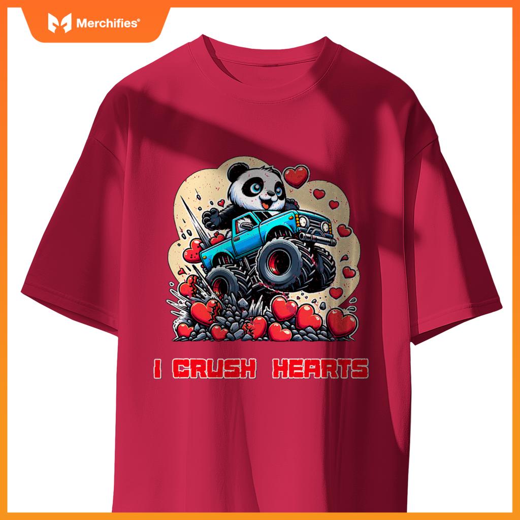 Monster Truck I Crush Hearts Panda Valentines T-Shirt