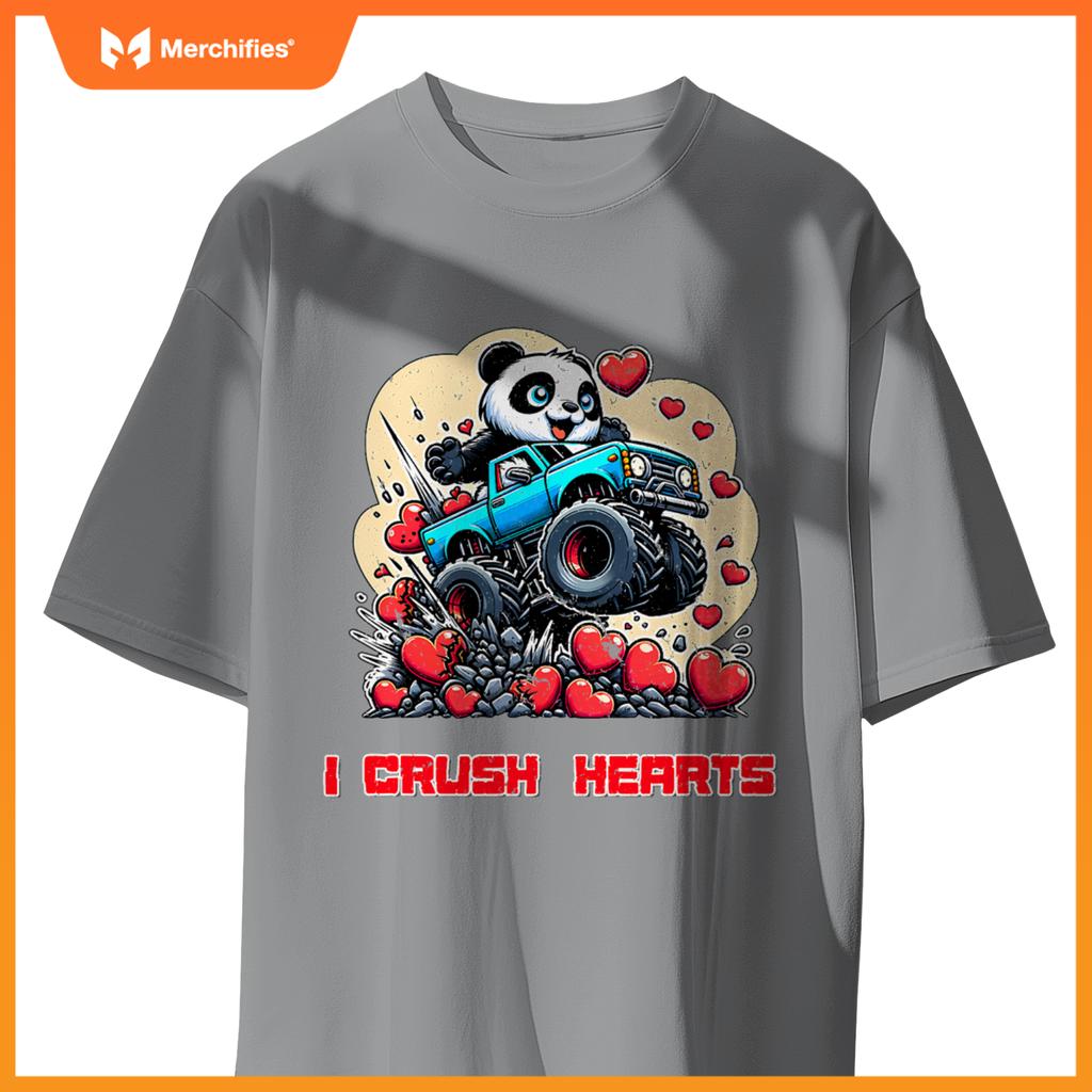Monster Truck I Crush Hearts Panda Valentines T-Shirt