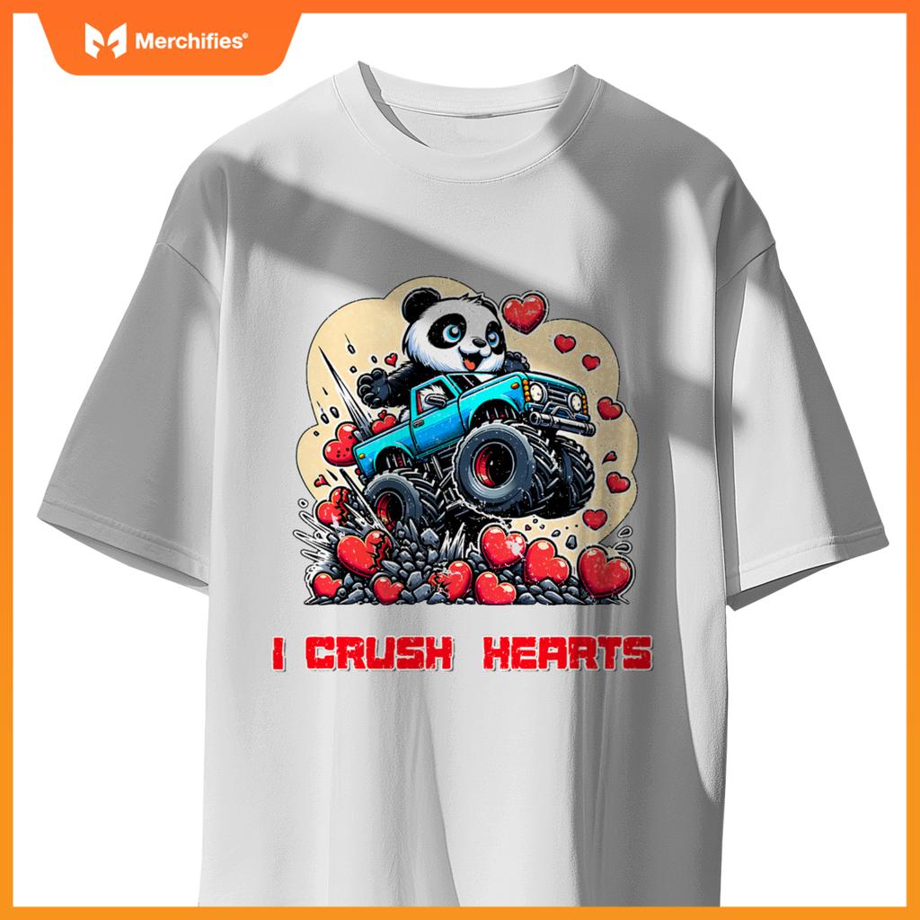 Monster Truck I Crush Hearts Panda Valentines T-Shirt