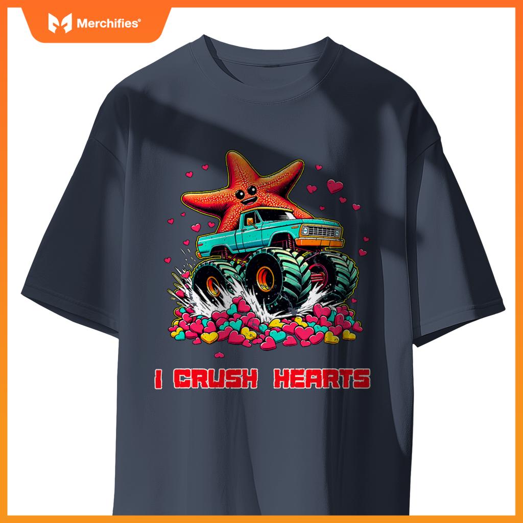 Monster Truck I Crush Hearts Starfish Valentines T-Shirt