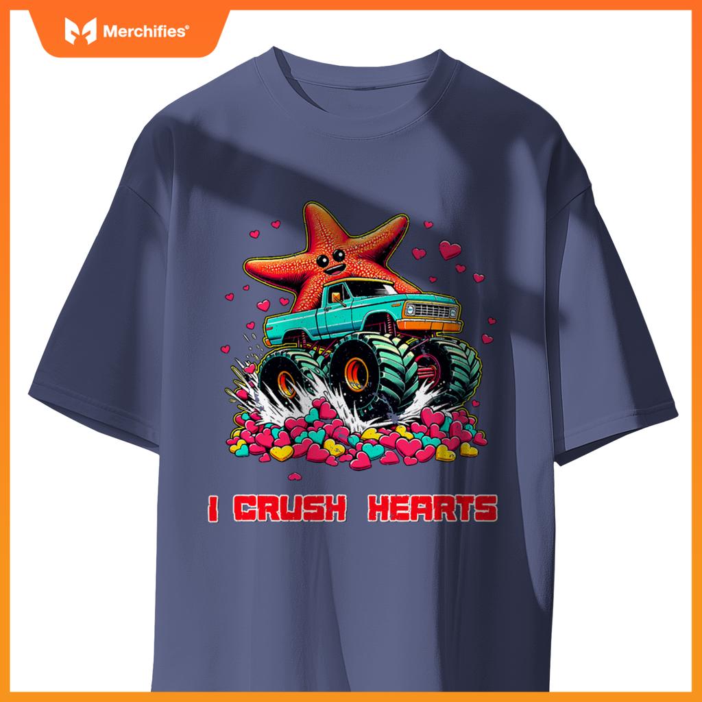 Monster Truck I Crush Hearts Starfish Valentines T-Shirt