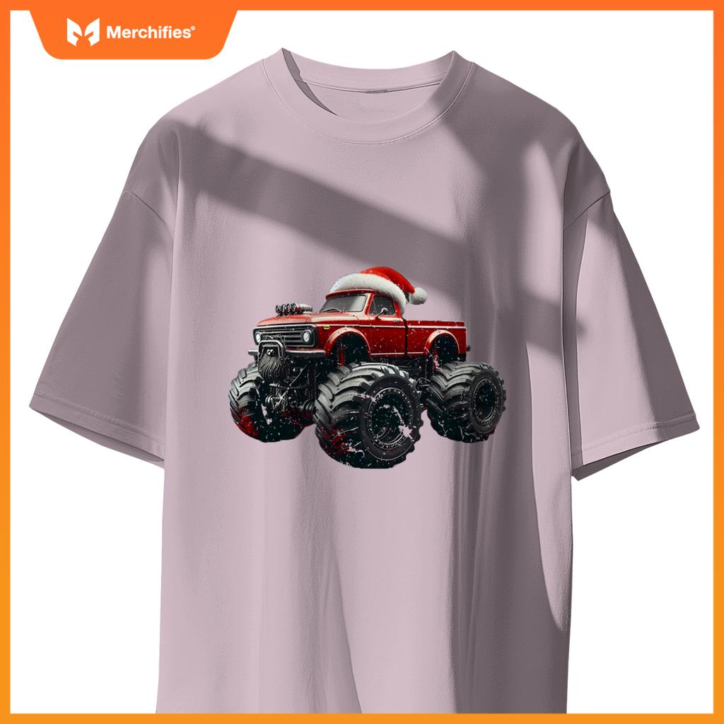 Monster Truck Santa Hat Christmas Lover Kids Realistic T-Shirt