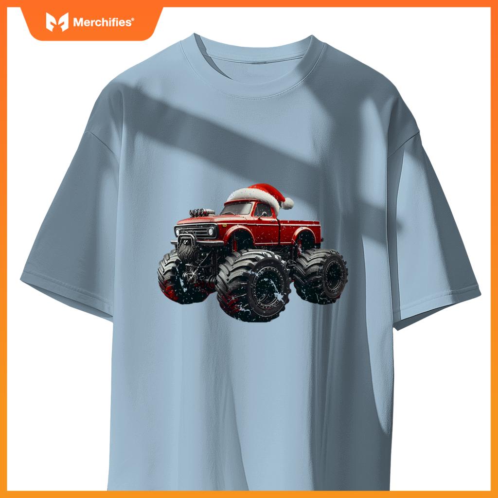 Monster Truck Santa Hat Christmas Lover Kids Realistic T-Shirt