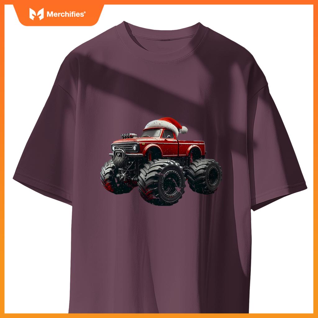 Monster Truck Santa Hat Christmas Lover Kids Realistic T-Shirt