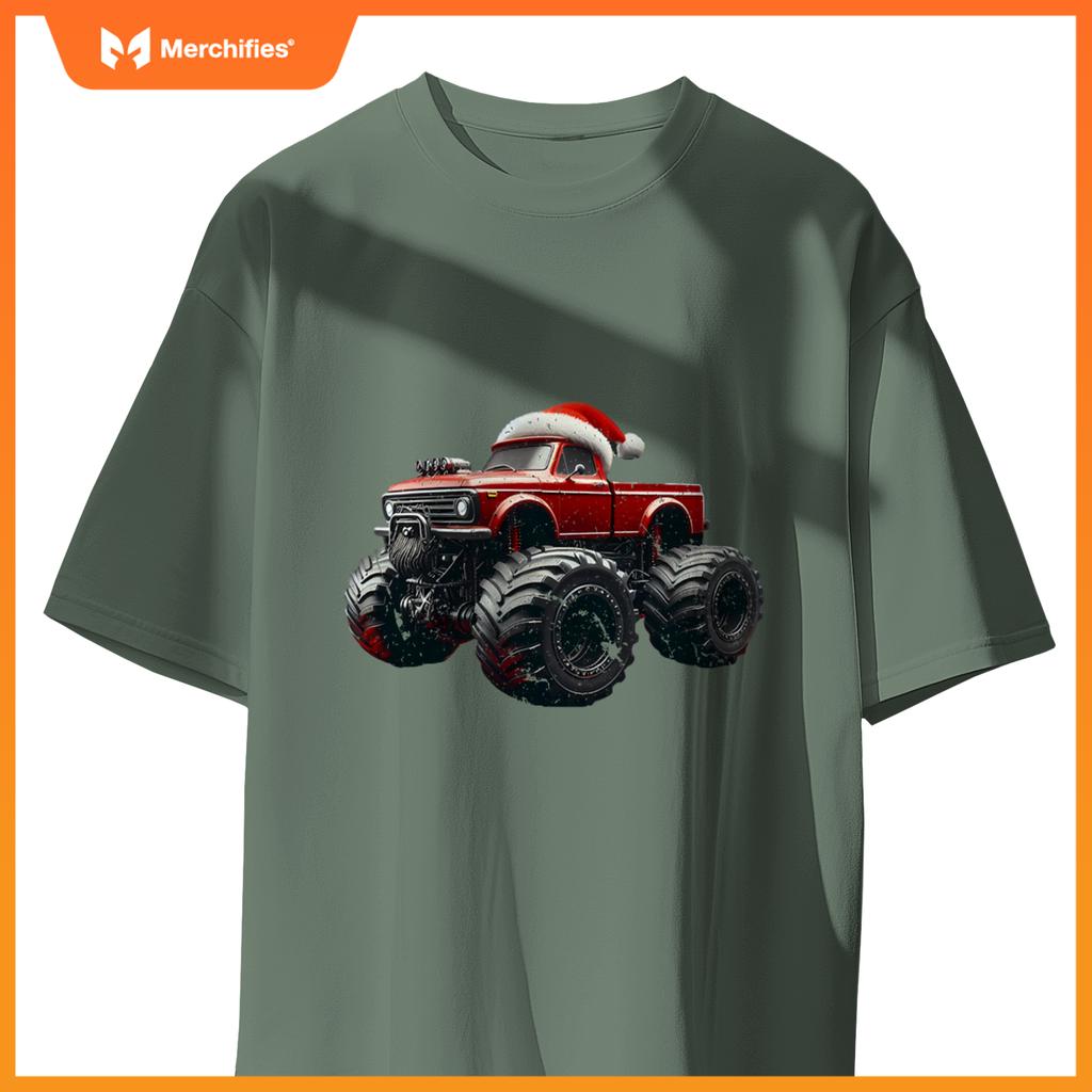 Monster Truck Santa Hat Christmas Lover Kids Realistic T-Shirt