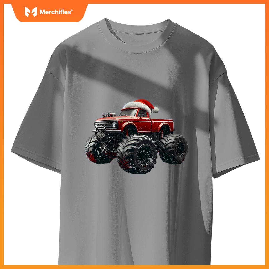 Monster Truck Santa Hat Christmas Lover Kids Realistic T-Shirt
