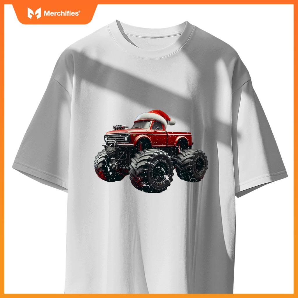 Monster Truck Santa Hat Christmas Lover Kids Realistic T-Shirt