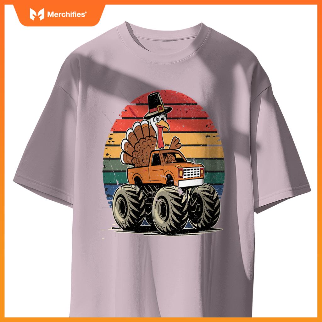 Monster Truck Turkey Sunset  Thanksgiving Boys Kids T-Shirt
