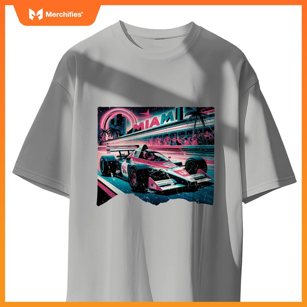 Mula Racing Open Wheel Car  Miami Circuit Usa Flag T-Shirt