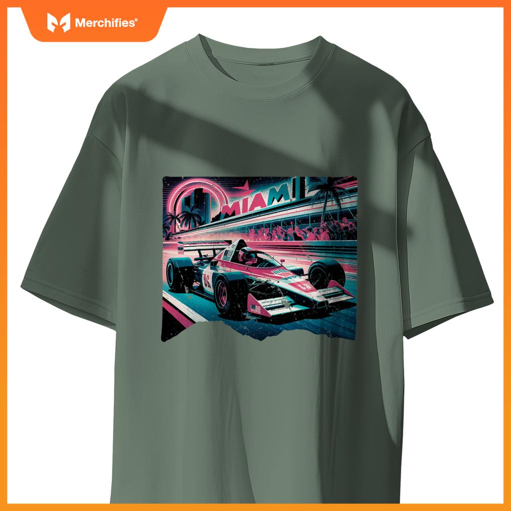 Mula Racing Open Wheel Car  Miami Circuit Usa Flag T-Shirt
