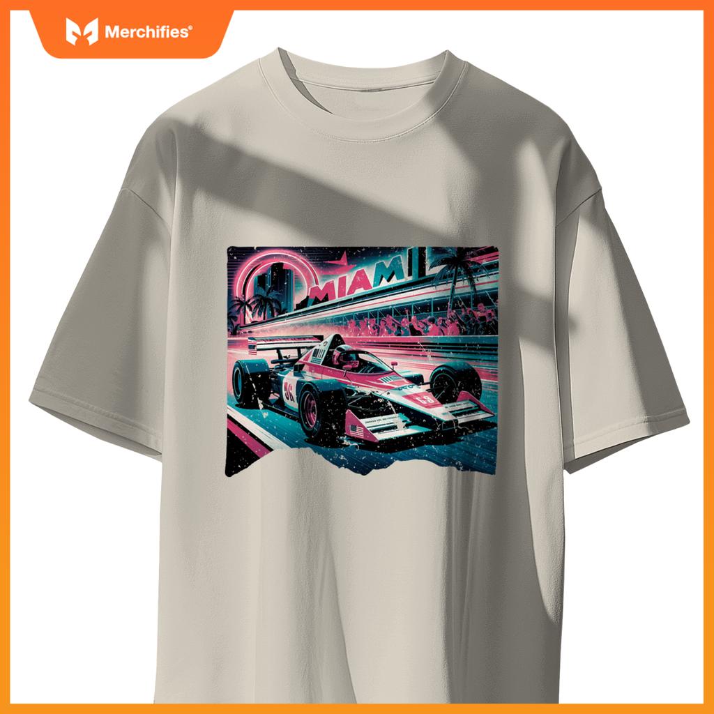 Mula Racing Open Wheel Car  Miami Circuit Usa Flag T-Shirt