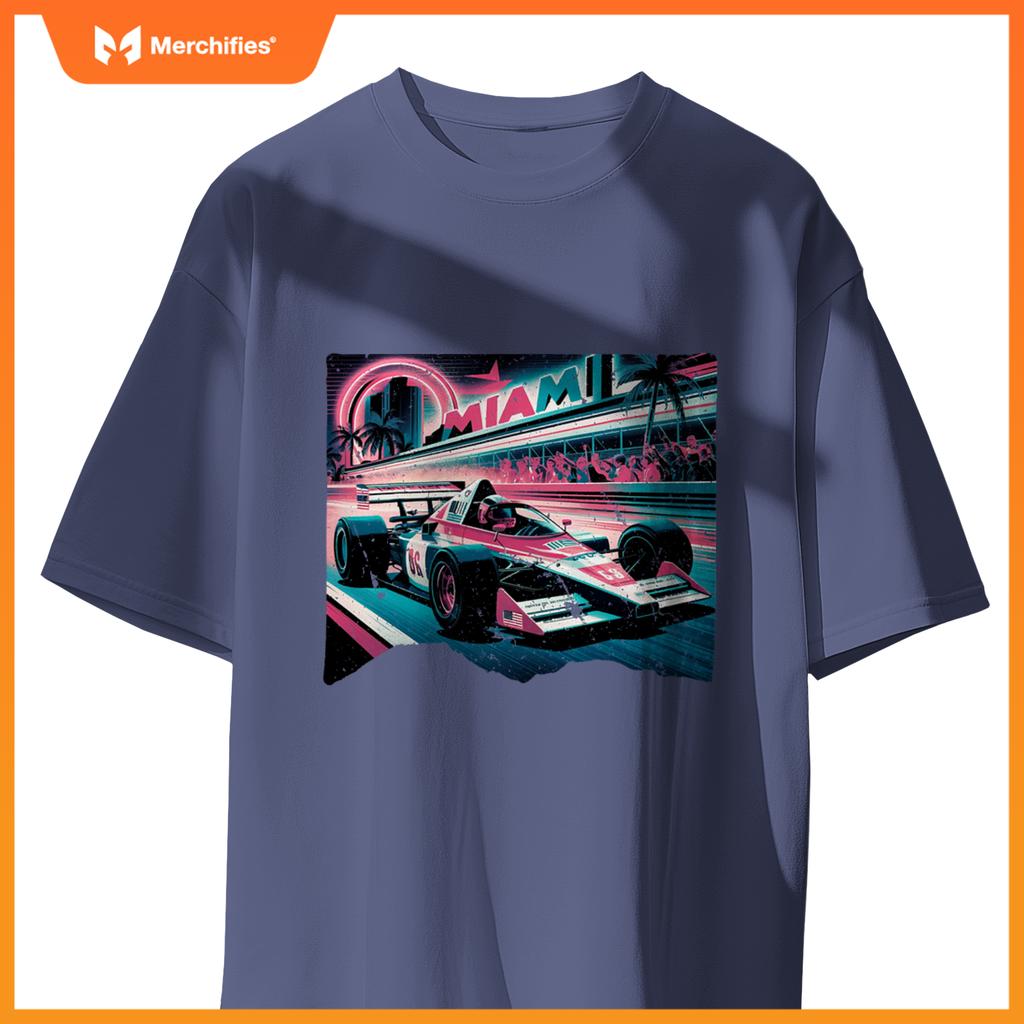 Mula Racing Open Wheel Car  Miami Circuit Usa Flag T-Shirt