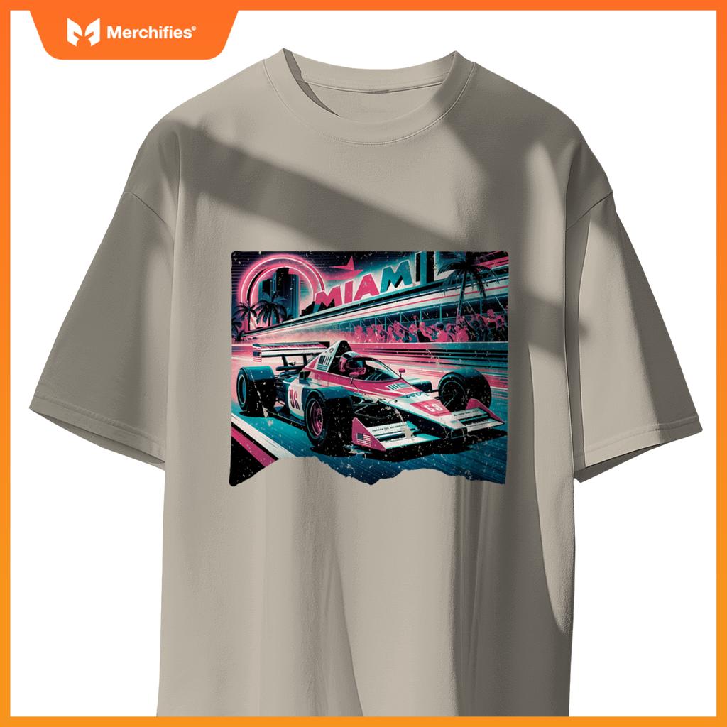 Mula Racing Open Wheel Car  Miami Circuit Usa Flag T-Shirt