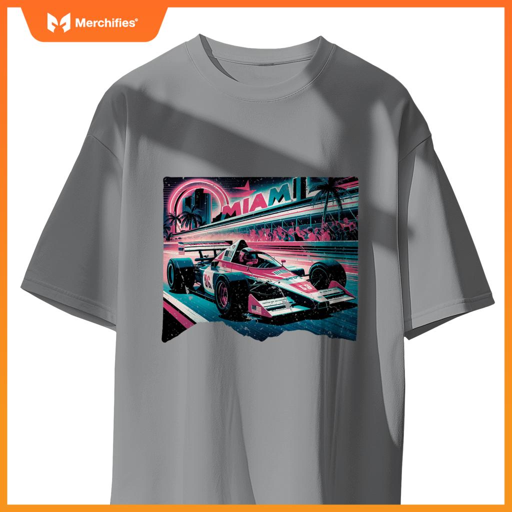 Mula Racing Open Wheel Car  Miami Circuit Usa Flag T-Shirt