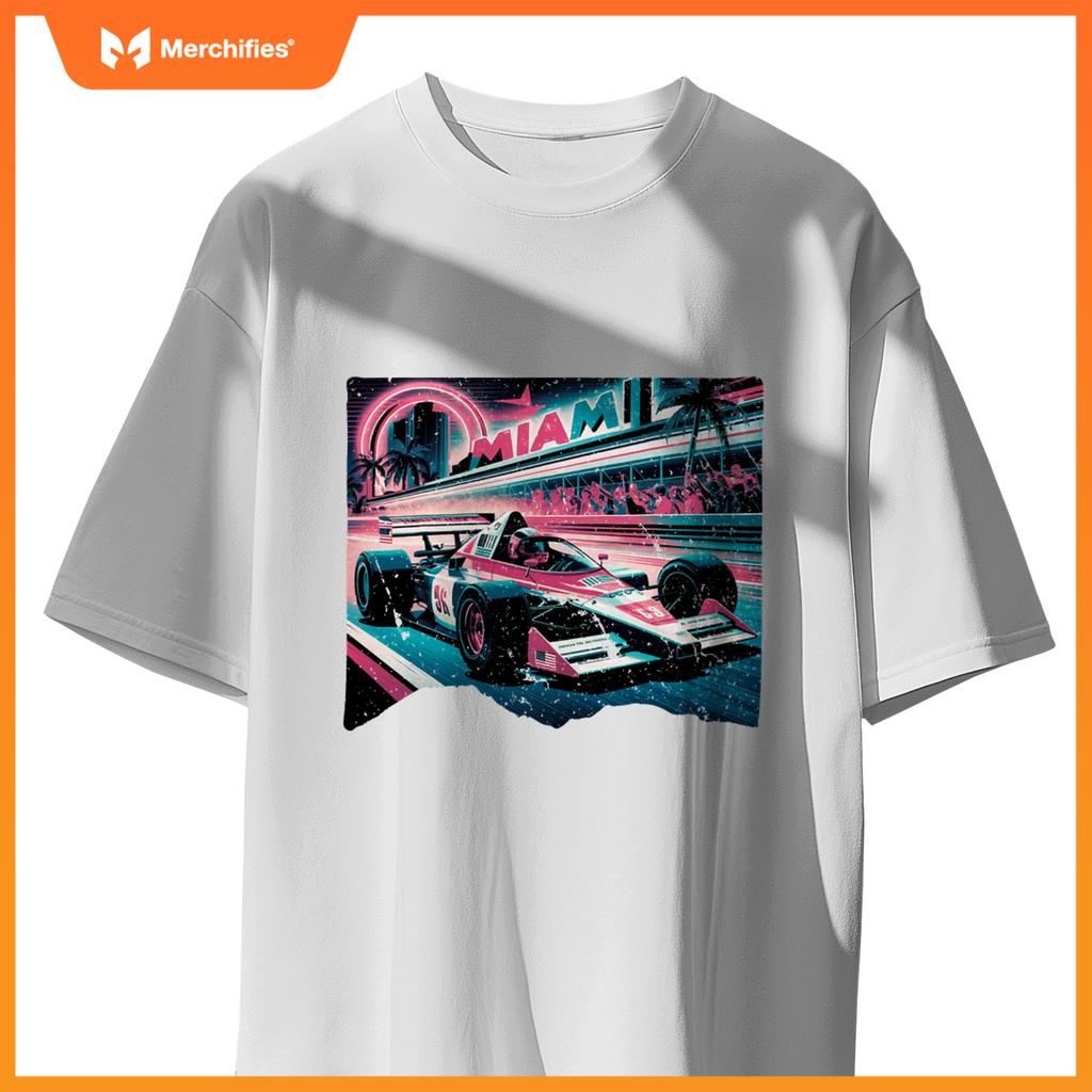 Mula Racing Open Wheel Car  Miami Circuit Usa Flag T-Shirt