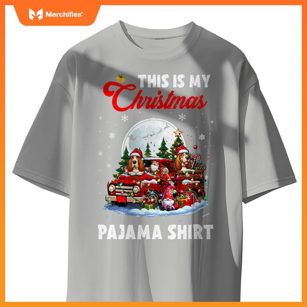 My Christmas Pajama  Santa Basset Hound On Pickup Truck T-Shirt