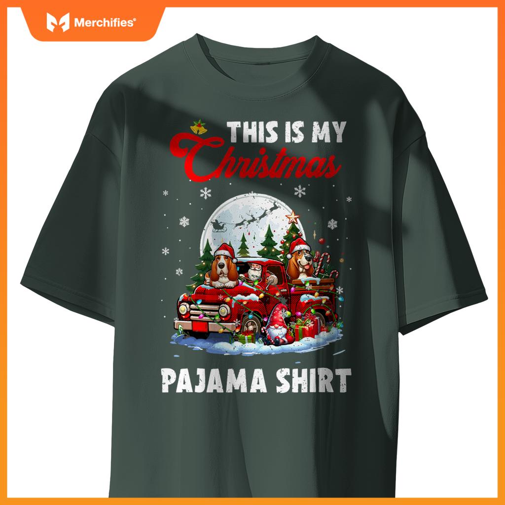 My Christmas Pajama  Santa Basset Hound On Pickup Truck T-Shirt